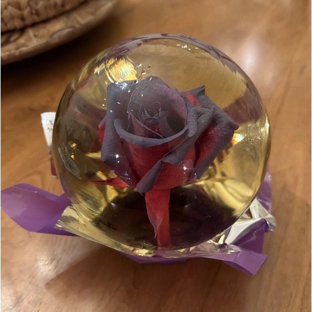 Forever Rose Glass Water Globe Red Rose Painted Blue Purple Tips Ombré 5-6” Foil